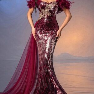 Elegant Burgundy Evening Gown
